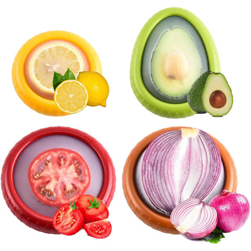 Avocado Saver and Tomato Holder - Set of 4 Reusable Storage Containers for Fridge