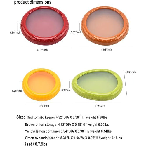Avocado Saver and Tomato Holder - Set of 4 Reusable Storage Containers for Fridge