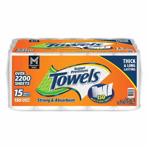 Member's Mark Select & Tear 2-Ply Paper Towels, 15 Rolls, 150 Sheets Each – strong & absorbent
