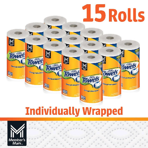 Member's Mark Select & Tear 2-Ply Paper Towels, 15 Rolls, 150 Sheets Each – strong & absorbent